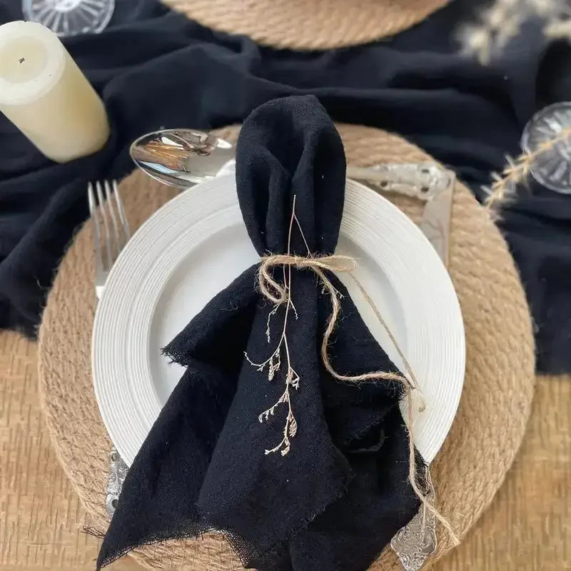 10Pcs 32x32cm Handmade Cloth Napkins with Fringe, Delicate Rustic Decorative Table Napkins for Wedding/Dinner/Party