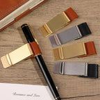 6-1PCS Stainless Steel Leather Pen Holder Pencil Clamps Notebook Bookmark Practical Organizer Clip Pen Holder Office Stationary