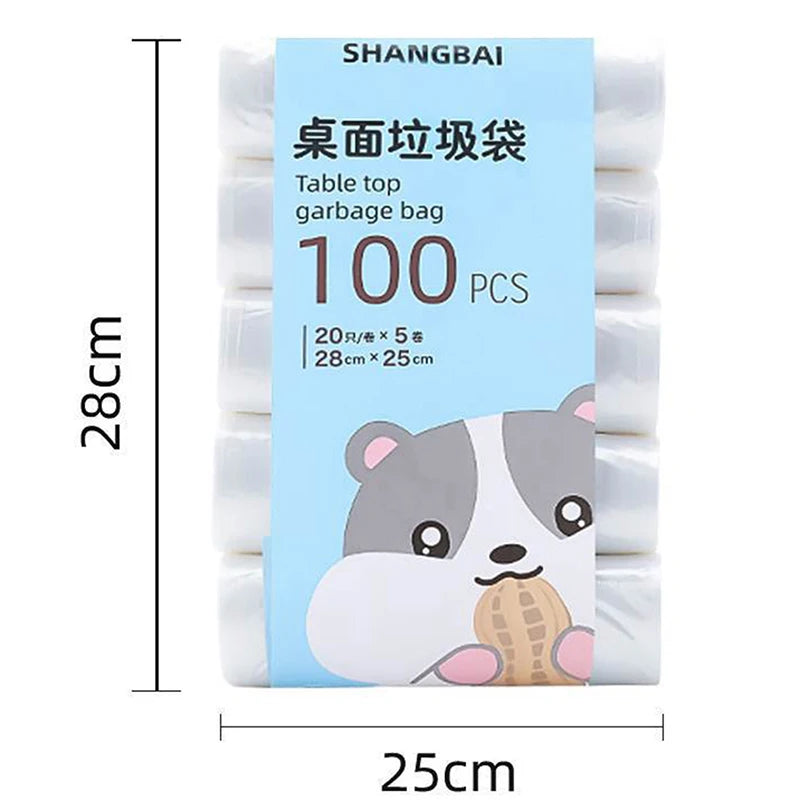 100Pcs/5Roll  Mini Garbage Bag Household Thickened Small Desktop Garbage Can Garbage Bags Disposable Trash Bags Kitchen Tools
