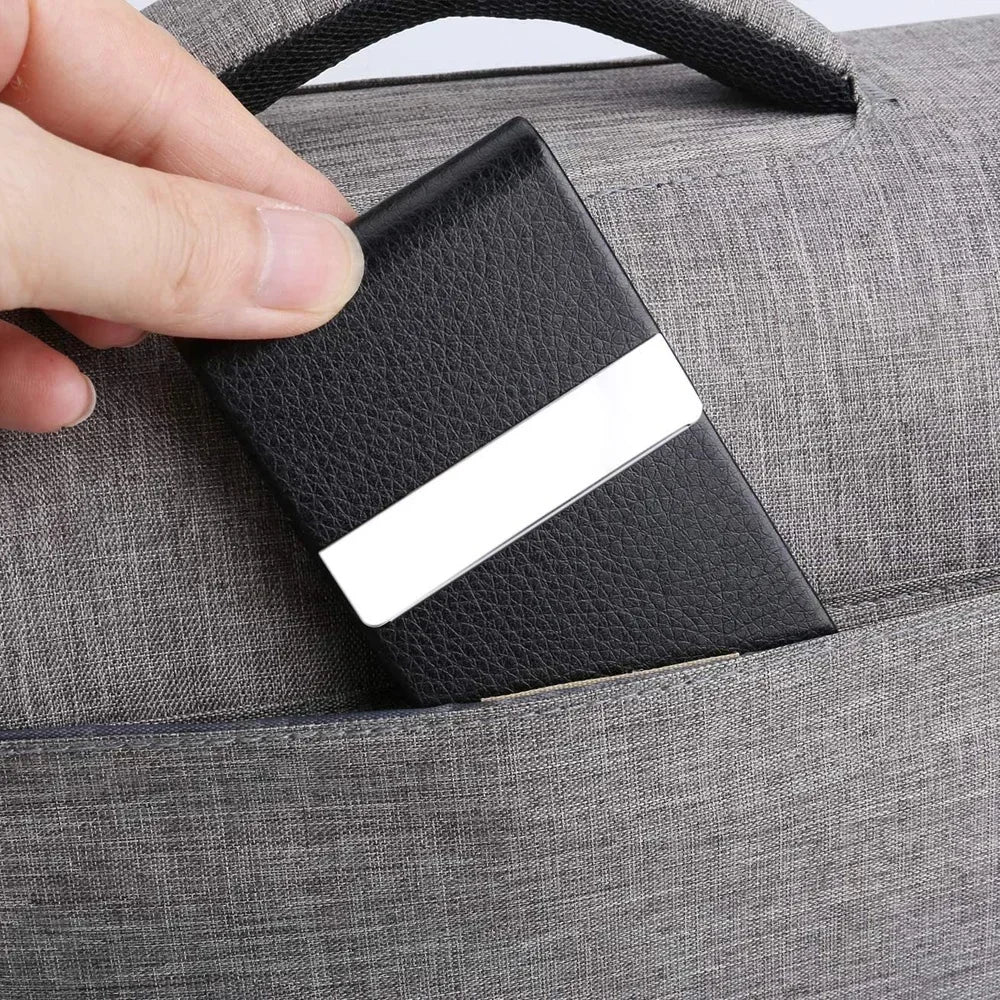 Men Postcard Box Business Multifunction Card Holder Case PU Leather Metal Pocket Holder with Magnetic Shut Cigarette Wallet Case
