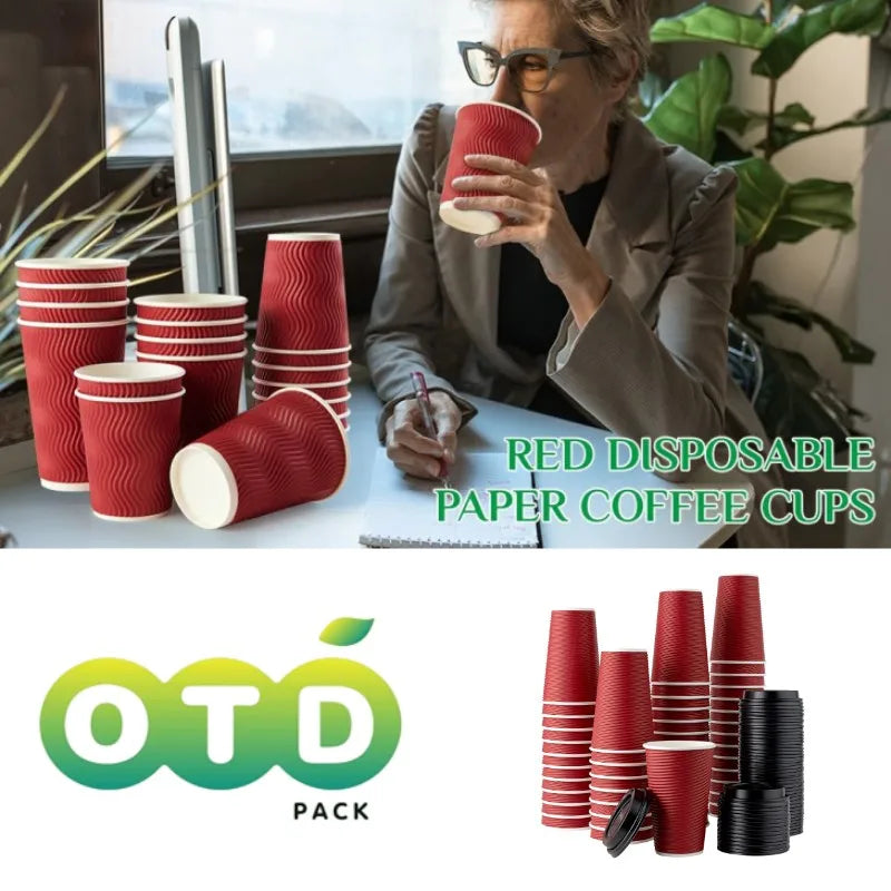 Double-Walled Paper Cup with Lids,Coffee Tea Hot Drinks Disposable Cups To Go Cups