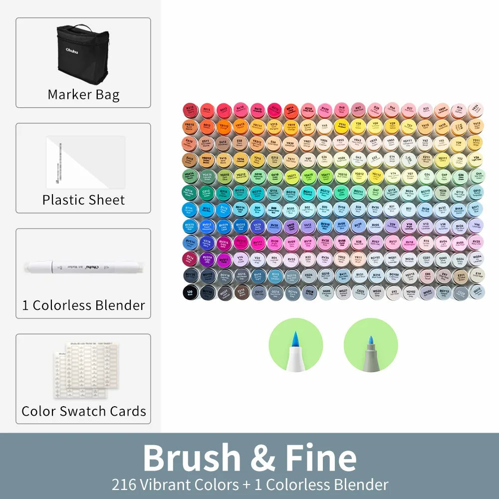Ohuhu Honolulu B Marker Pen Set Color Markers Alcohol Art Markers Refillable Dual Tips Sketching Drawing Manga School Supplies
