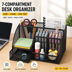 7 Compartment Metal Mesh Desktop Organizer with Drawer Pen Pencil Holder Stationery Storage for Home Office School Students Dorm