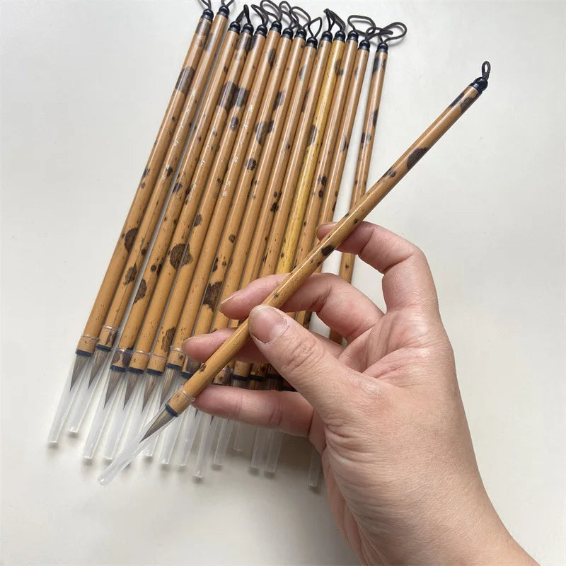 10 Pcs Weasel Hair Calligraphy Brush Pen Metal Holder Chinese Painting Brush Wholesale of Xiaokai Regular Script Writing Brush