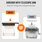 Manual Paper Shredder, Portable Hand Crank Strip Cut Shredder Holds Up To 6 Sheets for Home Office Document Disposal,Portable Shredder Extendable Arm Design with Overheat Protection for Home Office