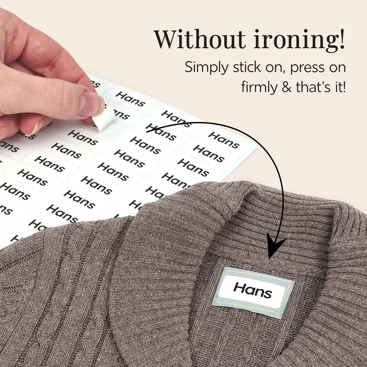 Custom Name Clothing Labels for Kids, Self-Adhesive Fabric Name Stickers, No-Iron Waterproof Washable Labels