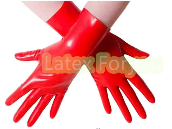Free Shipping 100% Natural Latex Unisex Classic Flash Red Short Latex Gloves Slim Finger Hand Finger Gloves Seamless