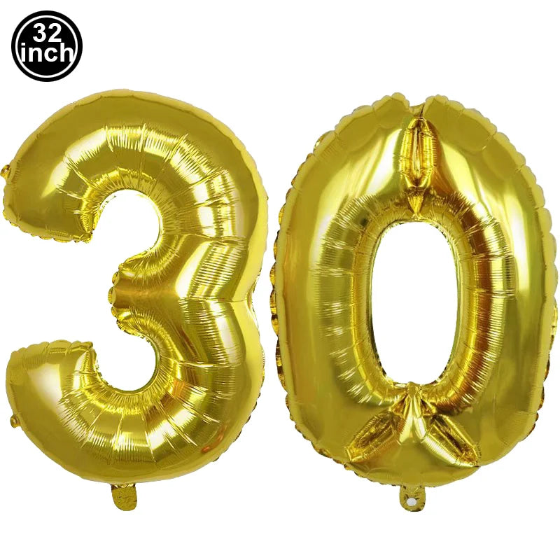 Happy Birthday 30 Year Old Disposable Tableware Black Gold Plate Tablecloth Banner For 30th Birthday Party Decorations  Supplies