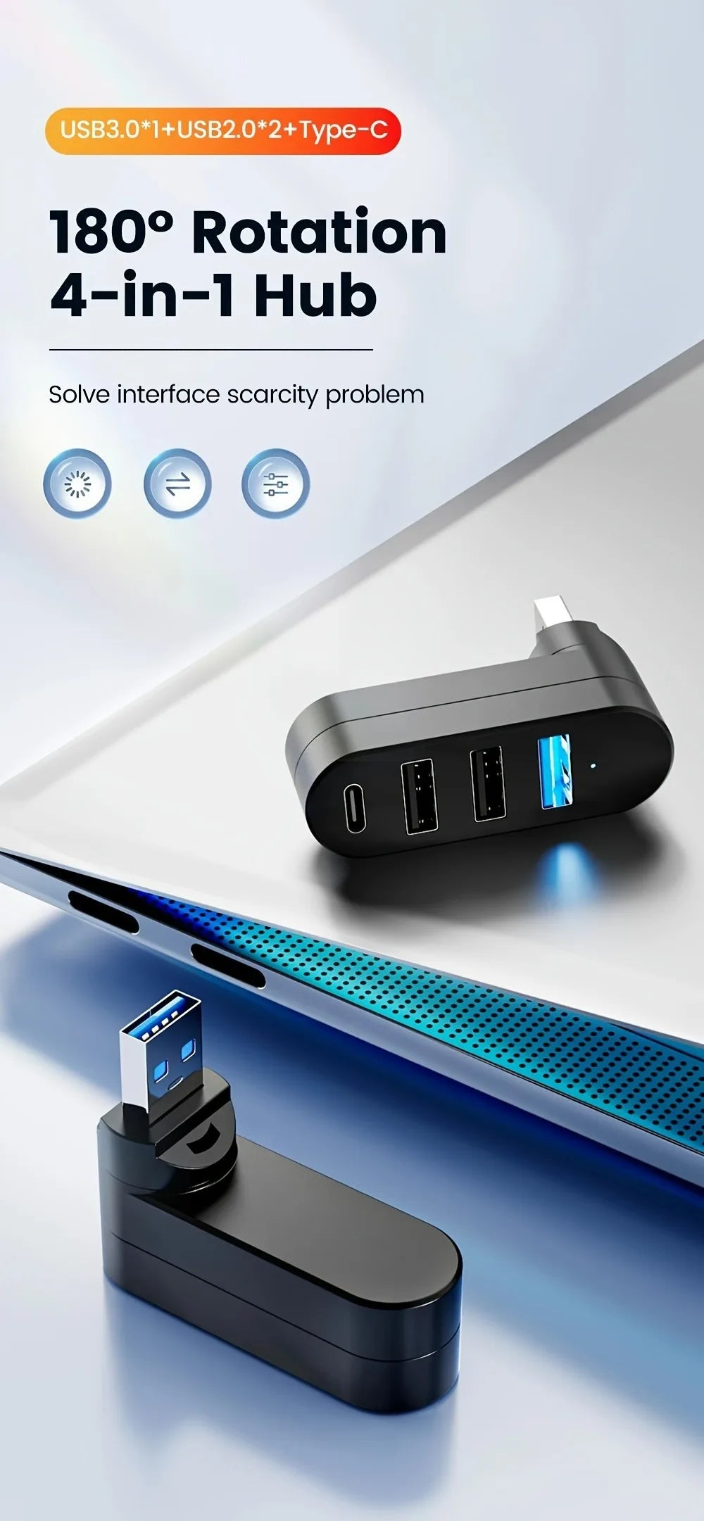 Mini Splitter 4 Ports USB Hub 3.0 Box Rotatable USB Data Transfer Multiple Expander For Computer Laptop MacBook PC Accessories