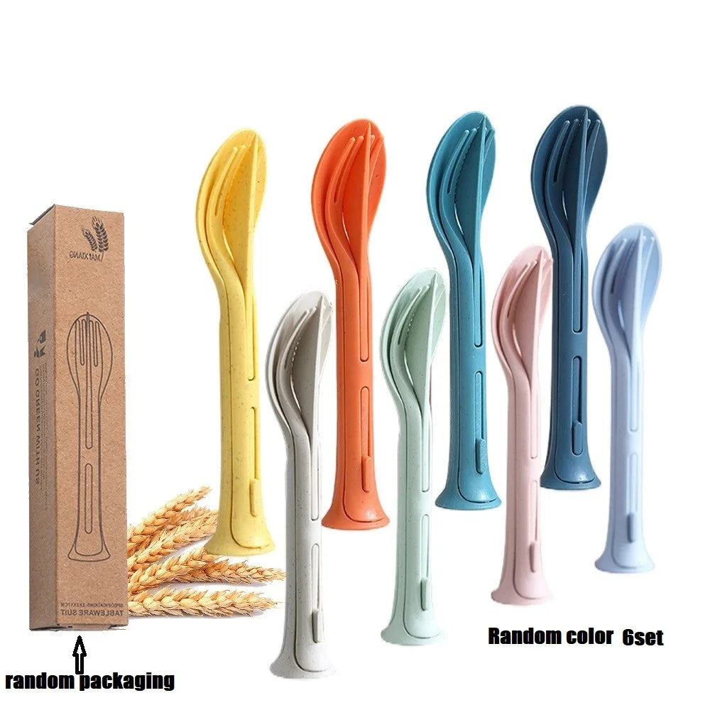 Three-in-One Portable Student Dining Set - Travel-Friendly Cutlery Including Knife Fork Spoon