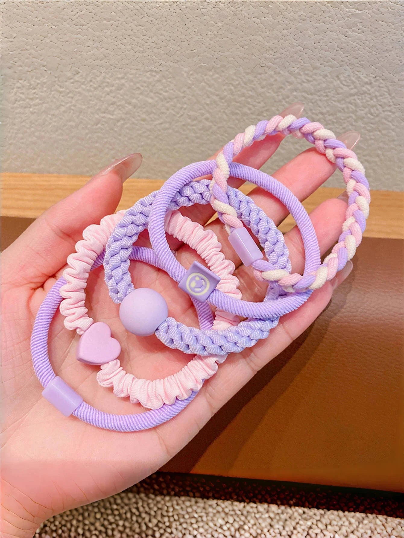 5PCS/ set of girls' Macaron color hair band suitable for bun head ponytail colored rubber band girls hair tie