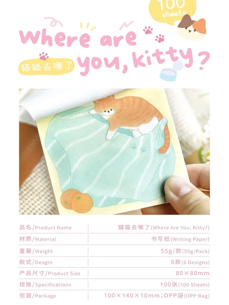 100sheets Cute Cat Memo Notes Creative Collage DIY Scrapbooking Aesthetic Material Paper School Office Supplies