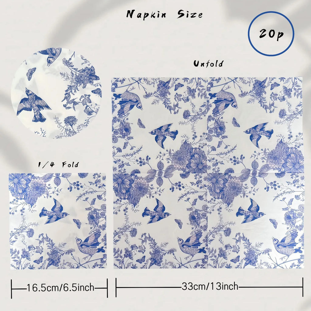 Disposable Blue Flower Porcelain Printed Napkins Birthday Wedding Tea Party Restaurant Party Decoration Tissue