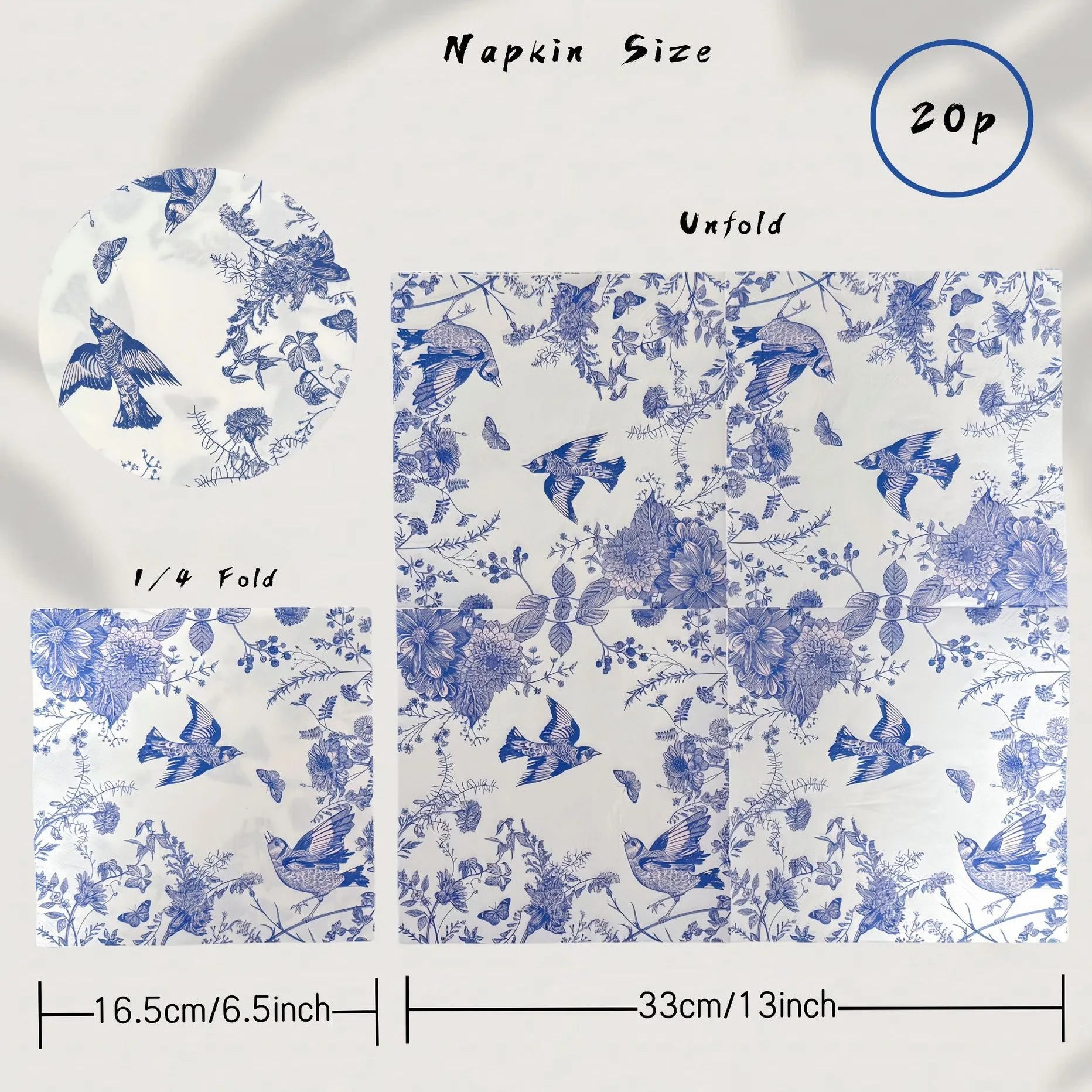 Disposable Blue Flower Porcelain Printed Napkins Birthday Wedding Tea Party Restaurant Party Decoration Tissue