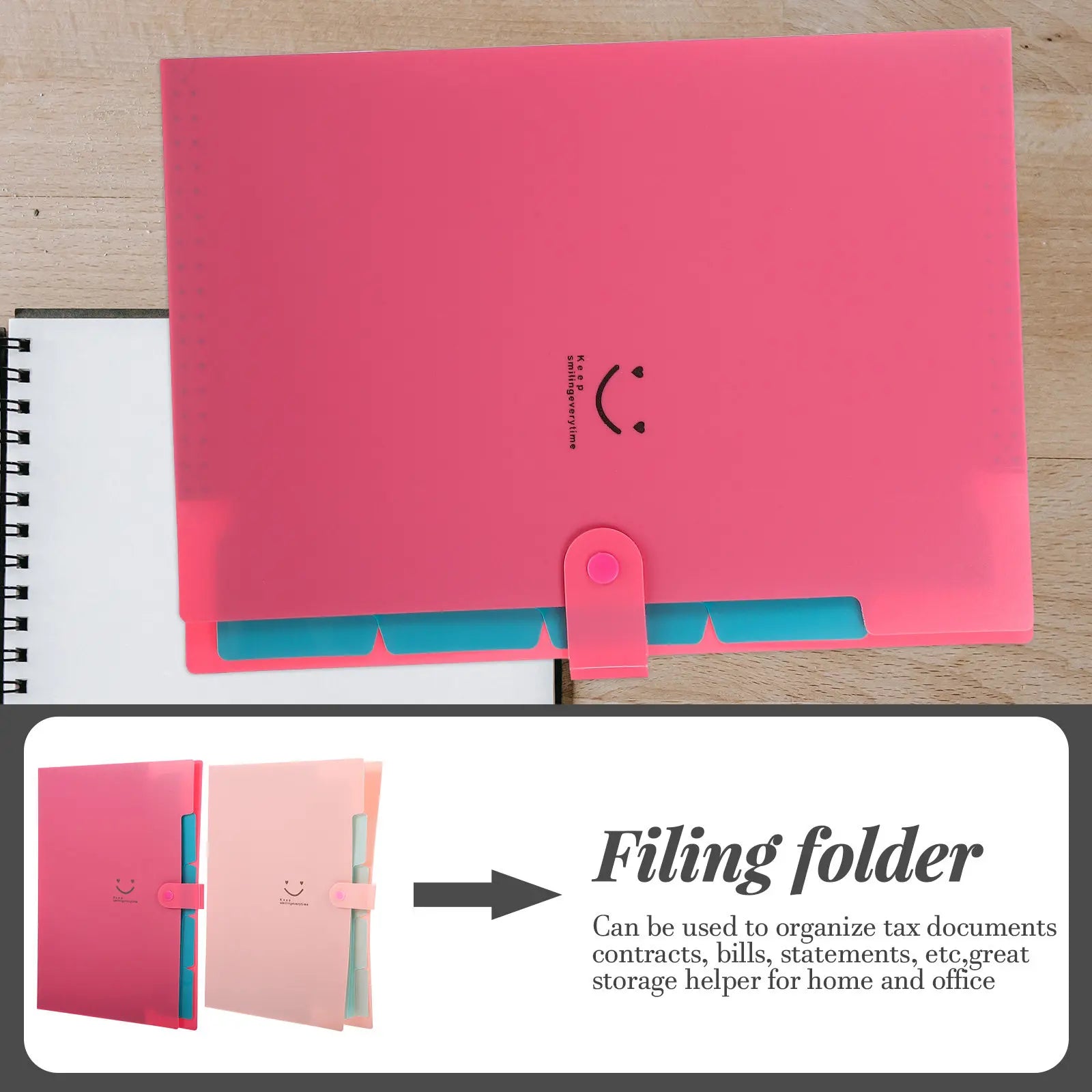 2Pcs File Folder Organizer Bright Color Expanding Accordion Filing Folder for Office School Home Document Storage