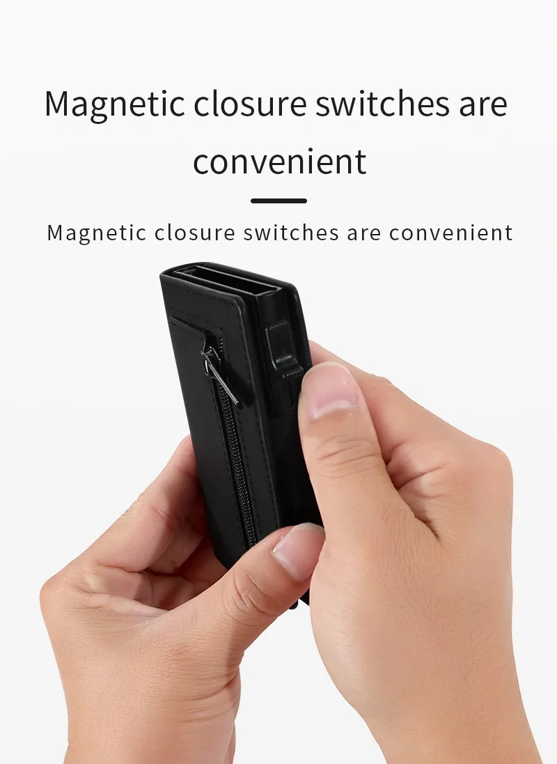 Rfid Blocking Pop Up Minimalist Wallet Magnetic Credit Card Holder Luxury Men Wallet Leather Bank Cardholder Case Vallet for Men