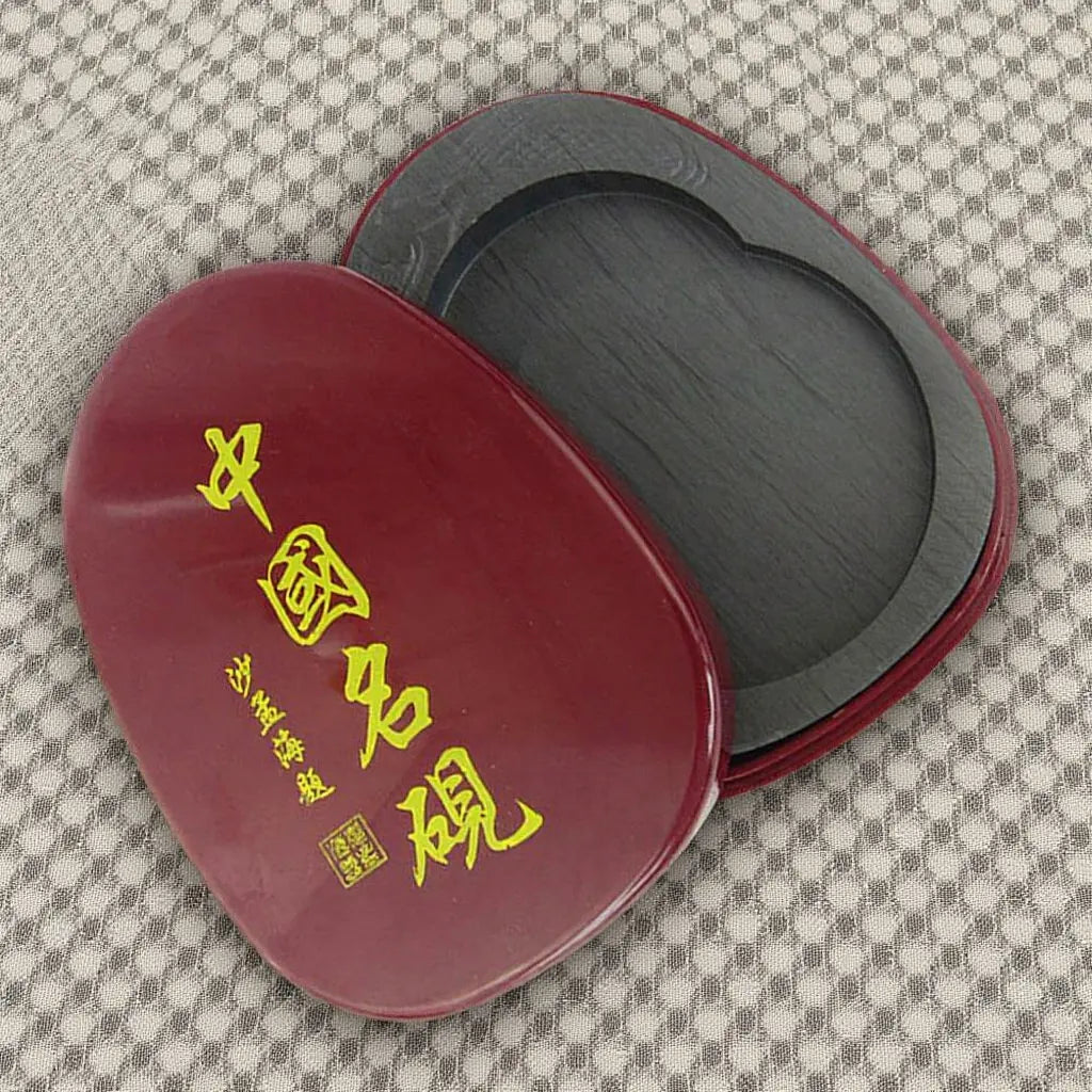 Calligraphy Inkstone with Cover Compact Portable Ink Grinding Stone Smooth Flat Base Comfortable Grip for Teachers Artists