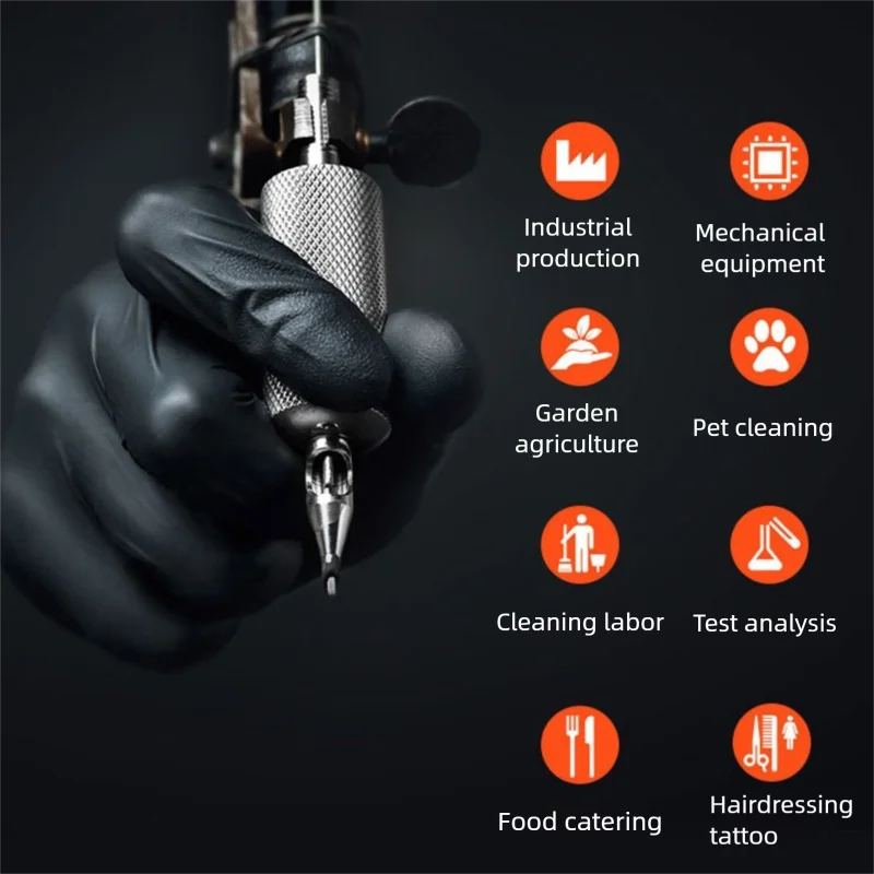 10-200pc Nitrile Gloves Black Rubber Gloves Latex Disposable Gloves Work Housework Car Industry Gardening Pet Care Cooking Tools