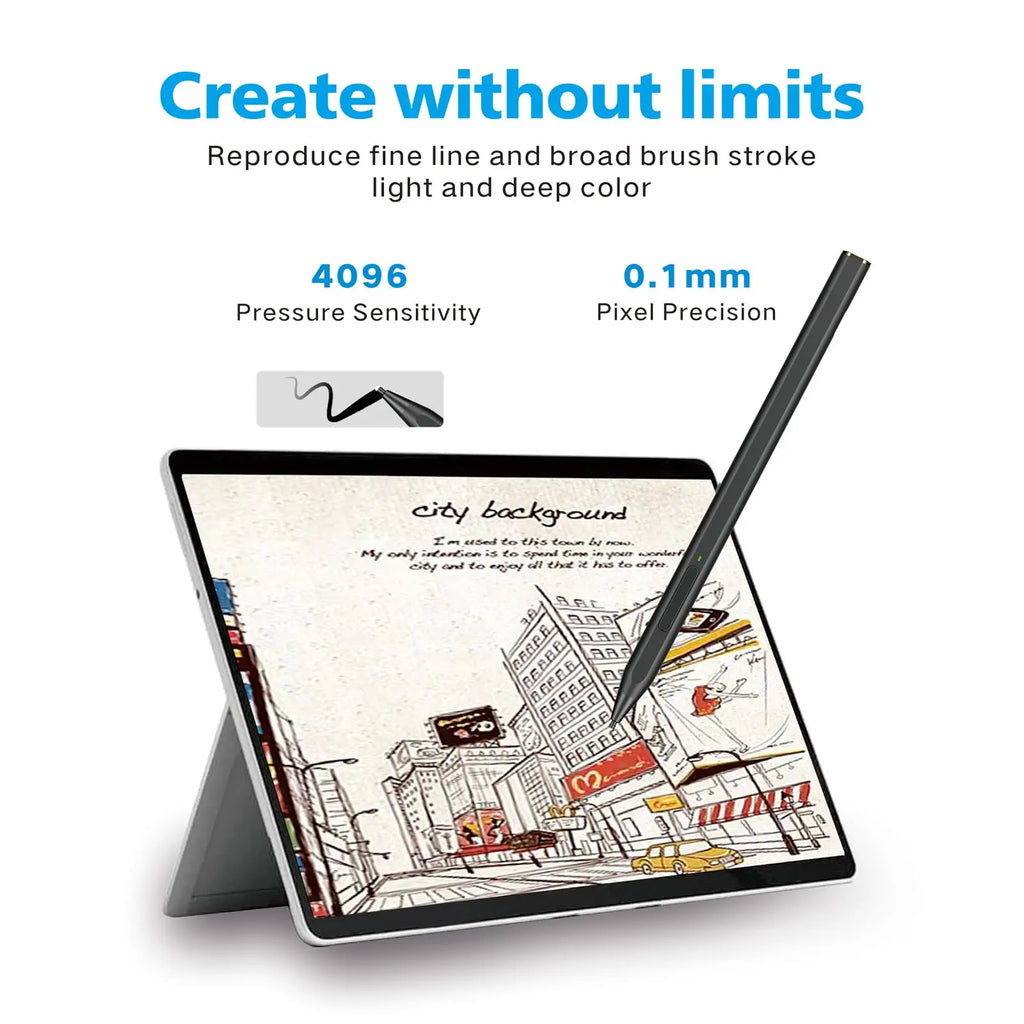 Stylus Pen for Microsoft Surface 4096 Pressure Sensitivity Eraser Side Button Compatible with Surface Pro 11/10/9/8/7/7+/6/5