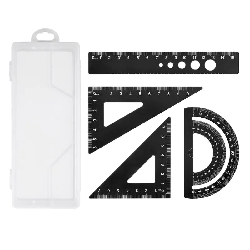 4pcs/set Aluminium Ruler Set Metal Geometry Maths Drawing Compass Stationery Rulers Mathematical for School