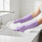 dailyWater Resistant Dish Washing Gloves 1 Pair Durable Latex Rubber Gloves Reusable for Kitchen Cleaning Laundry Gardening Use