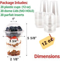 12 oz Clear Plastic Parfait Cups with Insert 3.25oz & Dome Lids No Hole  (20 Sets) Yogurt Fruit Parfait Cups Take Away Breakfast