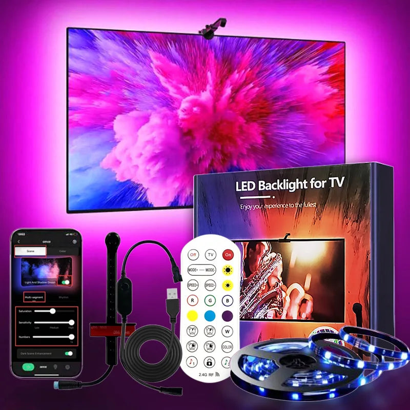 Tv Ambient Backlight 5V Usb Rgbic Led Light Strip With Camera 3.8M 5M App Smart Lighting Screen Color Synchronization Game Lamp