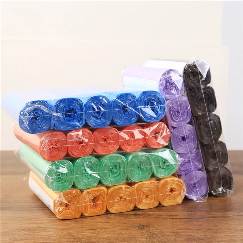 5 Rolls Flat Top Plastic Garbage Bags Pre-cut Disposable Color Trash Bags Household Waste Bin Liners For Kitchen Bathroom Office