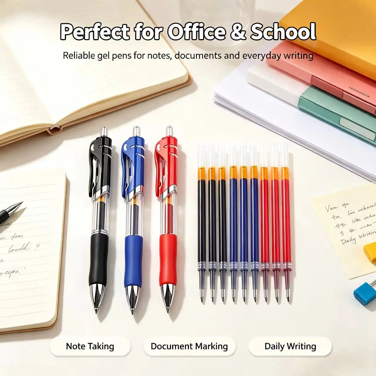 13Pcs Set Ballpen Retractable Gel Pens Black Red Blue Ink 0.5mm Ballpoint Replaceable Refills Office School Supplies Stationery