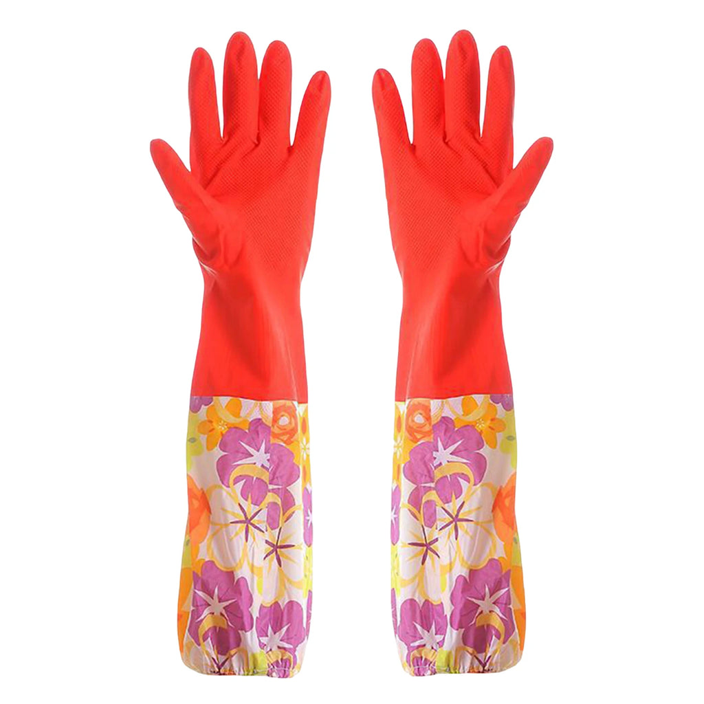 Fleece Lined Latex Dishwashing Gloves Thermal Extra Long Latex Cleaning Gloves Warm Winter Dishwashing Laundry Aid