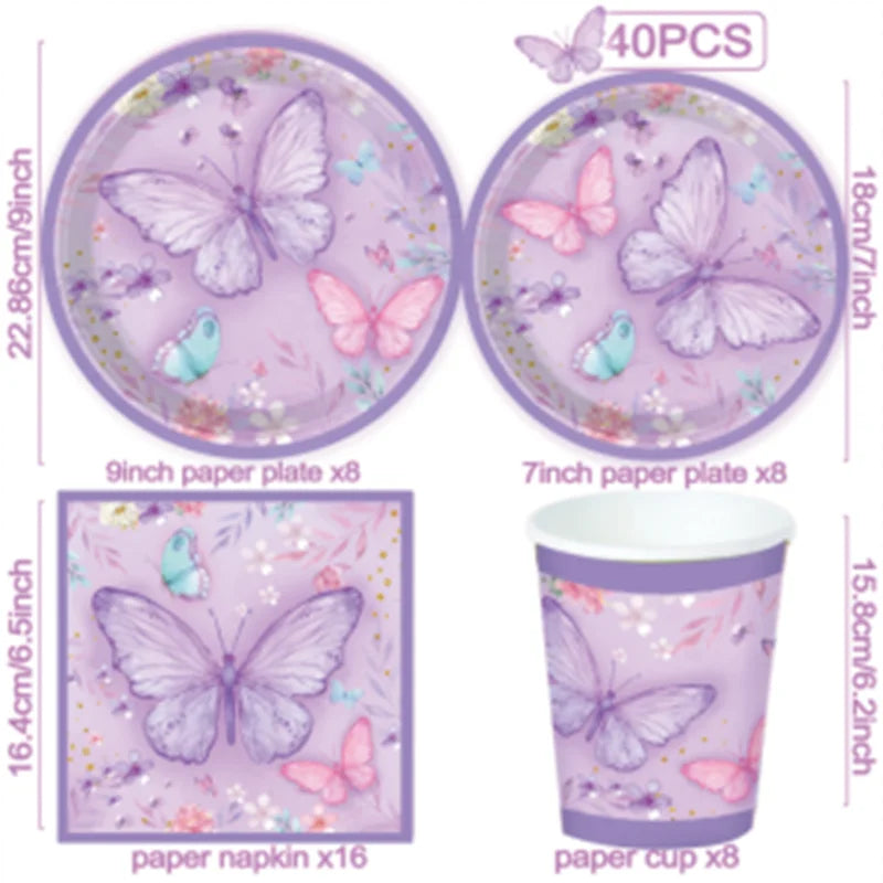 Butterfly Birthday Party Decoration  Butterfly Party Disposable Tableware Paper Cup Plate Birthday  Party