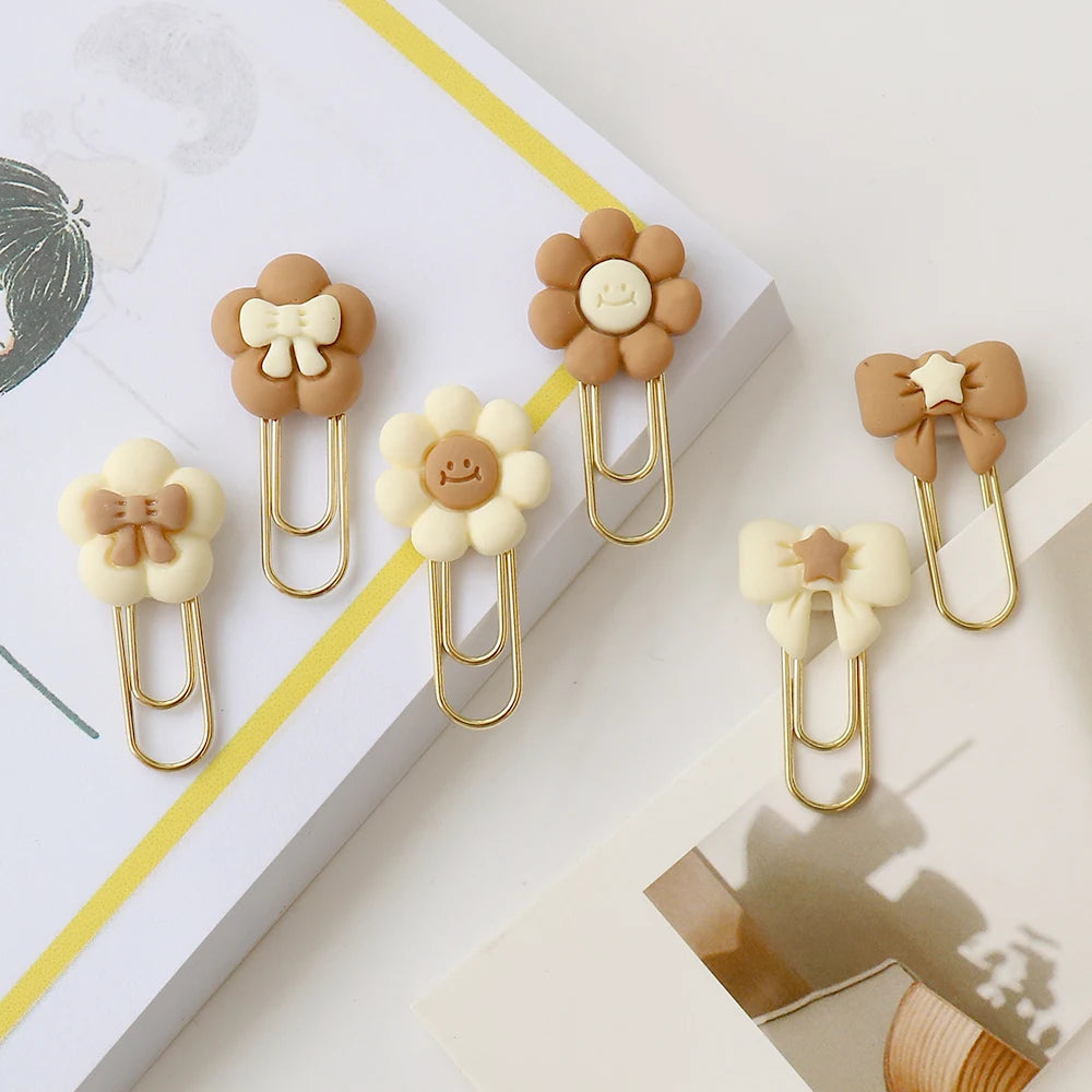 5PCS flower Paper Clips cream Bookmarks Planner Clips for Fun Office Supplies School Gifts