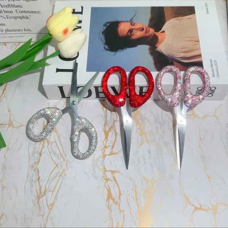 Luxury Rhinestone Scissor Paper Cuttings knife Office Stationery Home Stainless Steel Tailor Shears Kitchen Cutter Cutting Tool