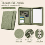 A4 Zippered Portfolio Organizer with 3-Ring Binder, Tablet Sleeve, Card Slots, Phone Pocket and Memo Pad