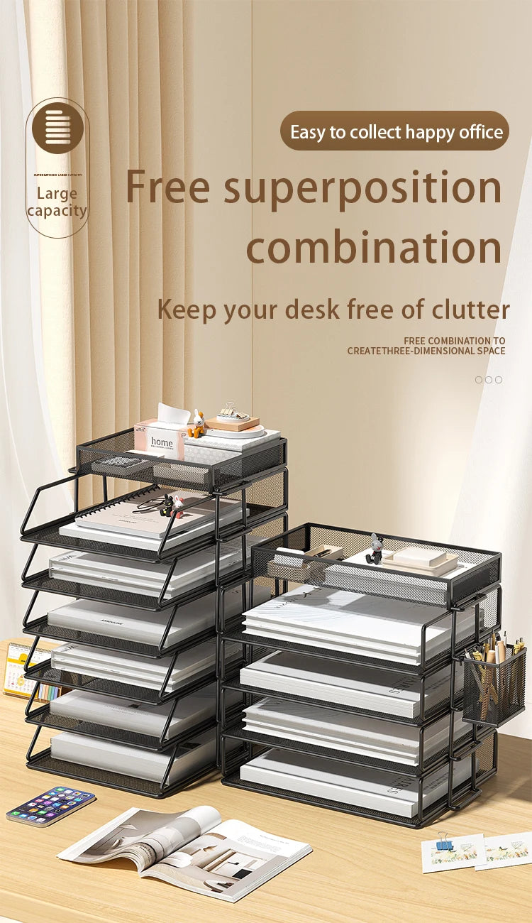 Metal desktop file rack, bookcase, office file storage box, multi-layer iron file frame, data storage, folder shelving