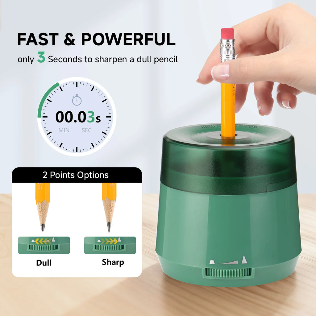 EAGLE Electric Pencil Sharpener USB/Battery Powered, 3s Fast Sharpener for 6-8mm Pencils 2 Point Options for School Home Office