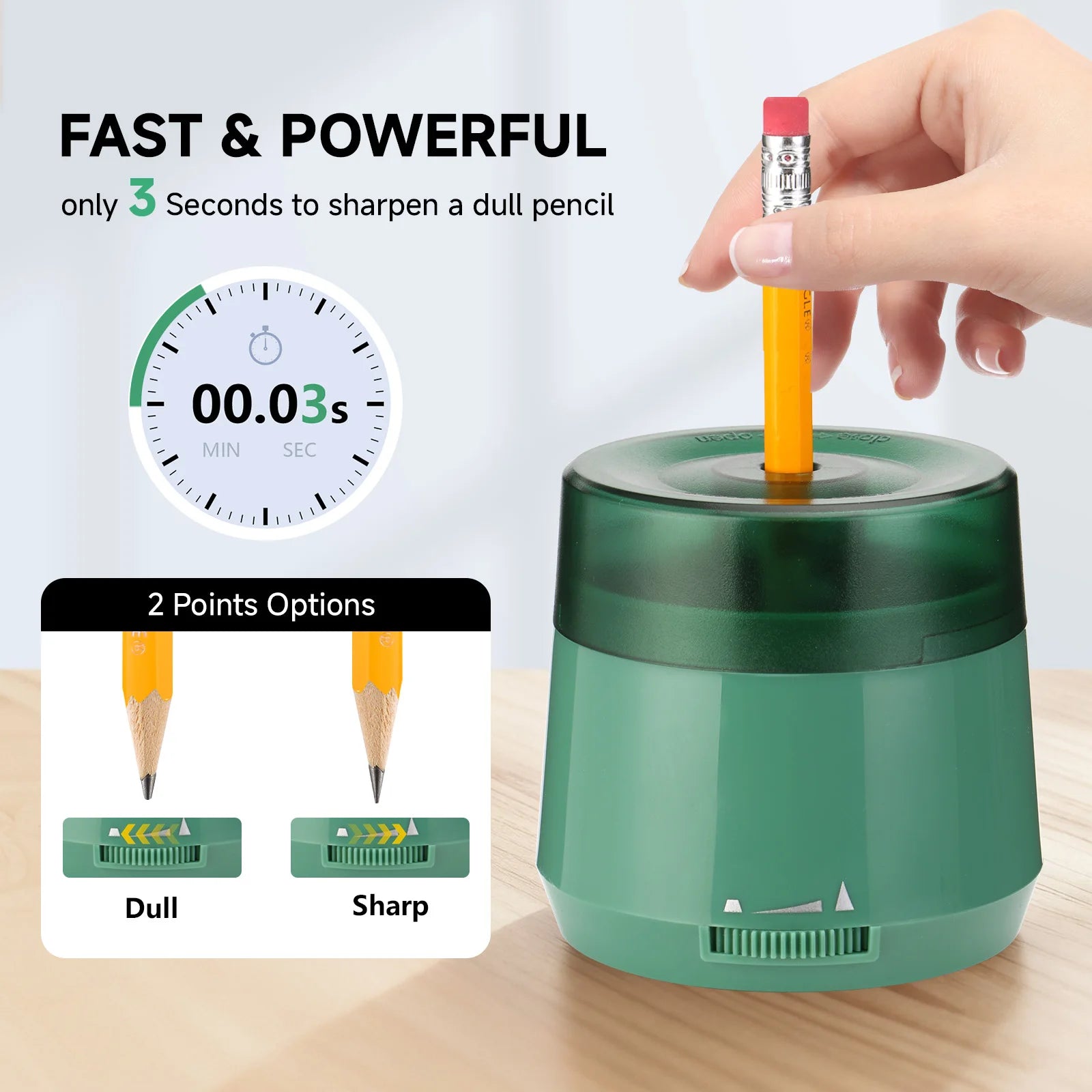 EAGLE Electric Pencil Sharpener USB/Battery Powered, 3s Fast Sharpener for 6-8mm Pencils 2 Point Options for School Home Office