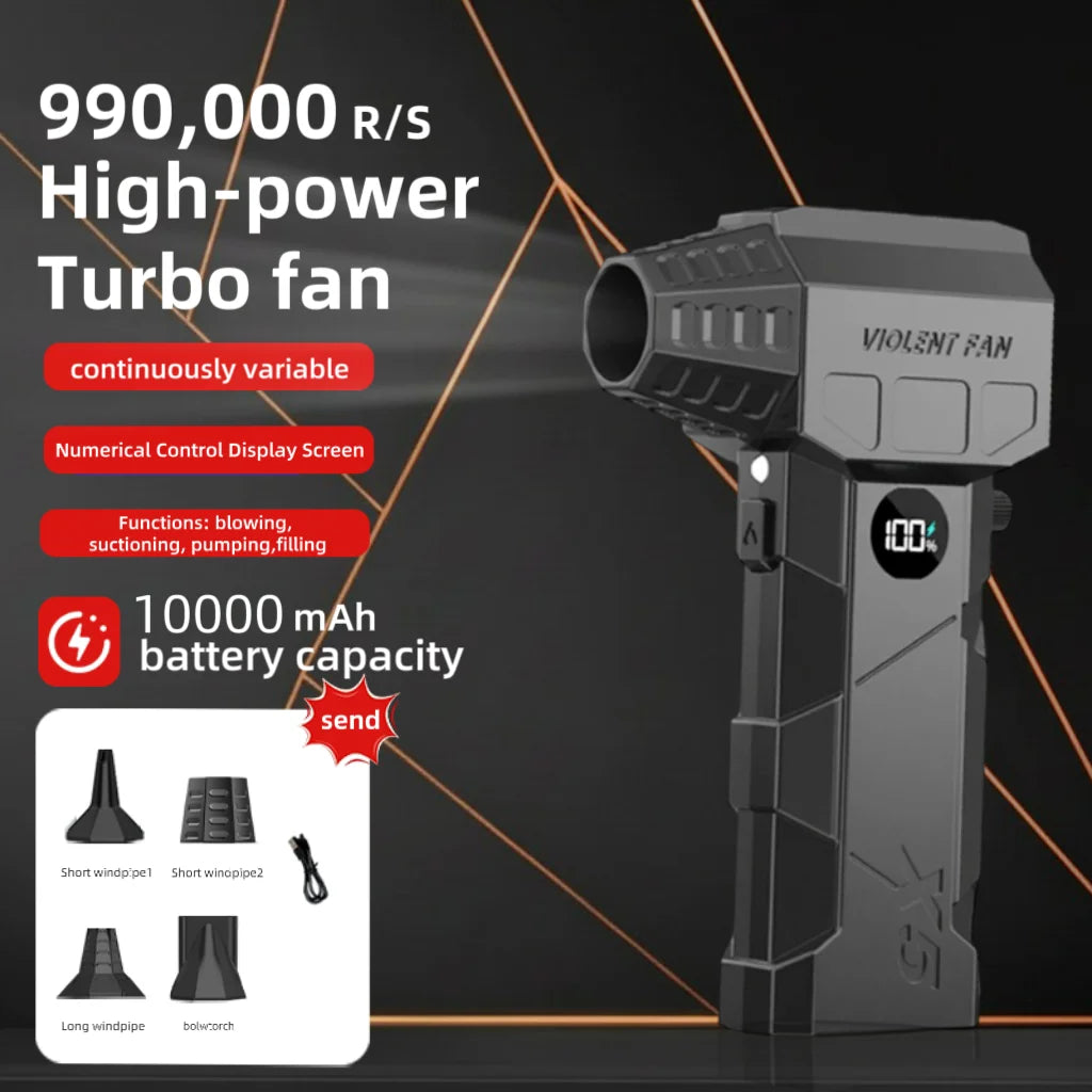 990000RPM Powerful Air Blower Turbo Blower Brushless Motor Turbo Fan Wind Speed 75m/s 10000mAh with LED Display Air Duster