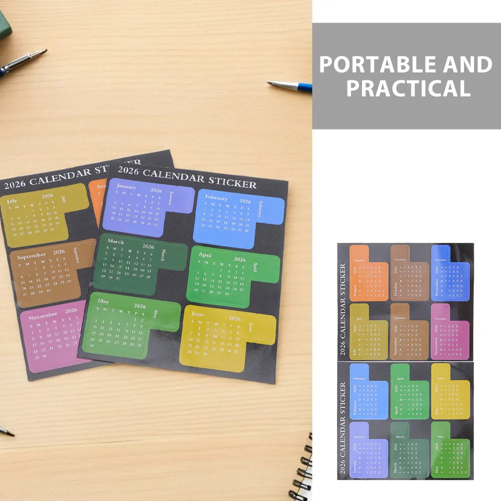 6Pcs 2026 Schedule Calendar Stickers Monthly Planner Adhesive Index Divider Tabs Colorful Notebook Weekly Planner Daily Journal