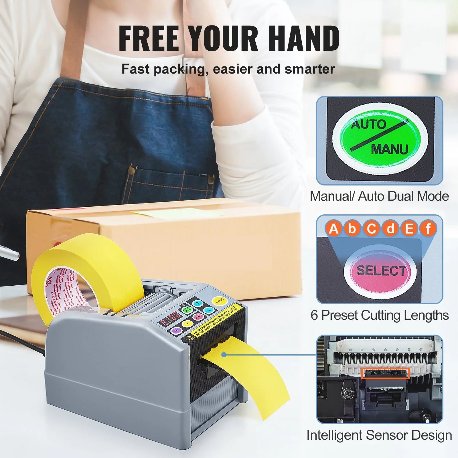 ZCUT-9 Automatic Electric Tape Dispenser Adhesive Cutter Packaging Machine Adhesive Tape Cutting Width 6-60 mm Length 5-999 mm