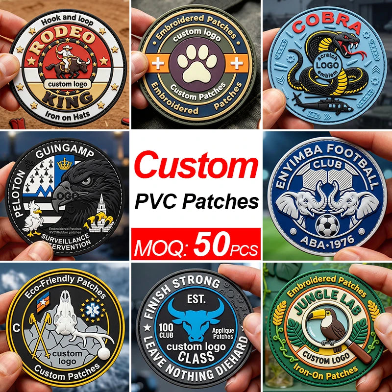 Custom Logo 3D PVC Silicone Patch Heat Transfer Rubber Label Clothing Tags Personalized Embroidery Patch DIY Garment Bag Hat