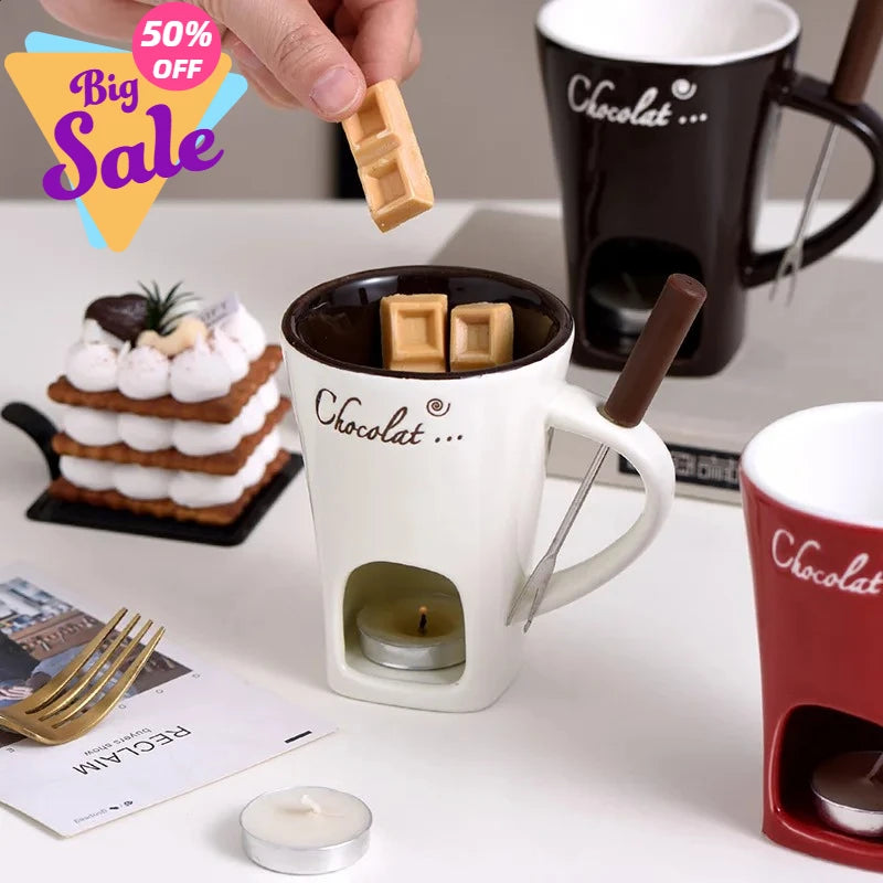 130ml Chocolate Fondue Mug Melting Cups Hot Pot Ceramic Melted Cups Butter Warmer Heating Tea Light Melt Pot for Candy Chocolate