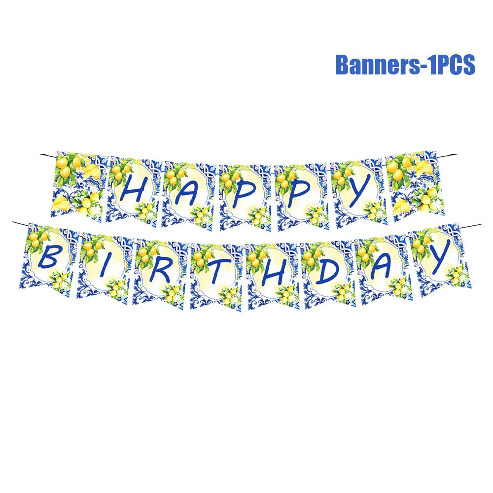 Lemon Birthday Decoration Sicilian Lemon Paper Plates Cups Napkins Tablecloth Banners Spiral Baptism Dolce Vita Party Supplies