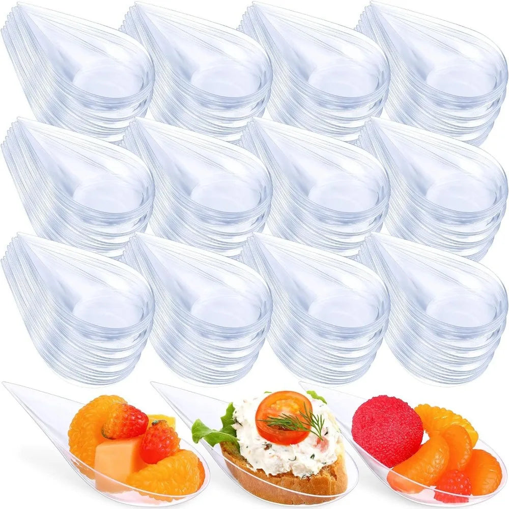 50Pcs Tear Drop Mini Appetizer Plates Reusable Plastic Tasting Spoons Plates Tableware Mousse Dessert Ice Cream Cup