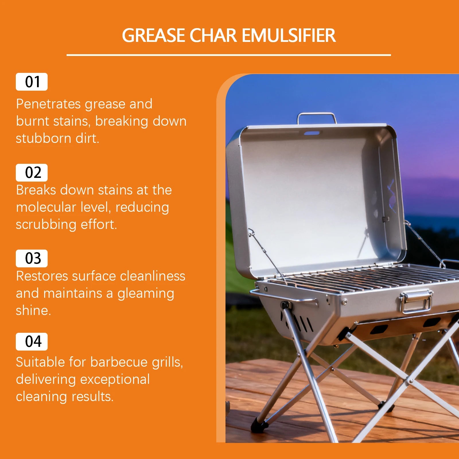 BBQ Grill Cleaner Spray Grease & Char Remover Spray for Grill Oven Pan Heavy Duty Degreaser for Outdoor & Kitchen Cleaning