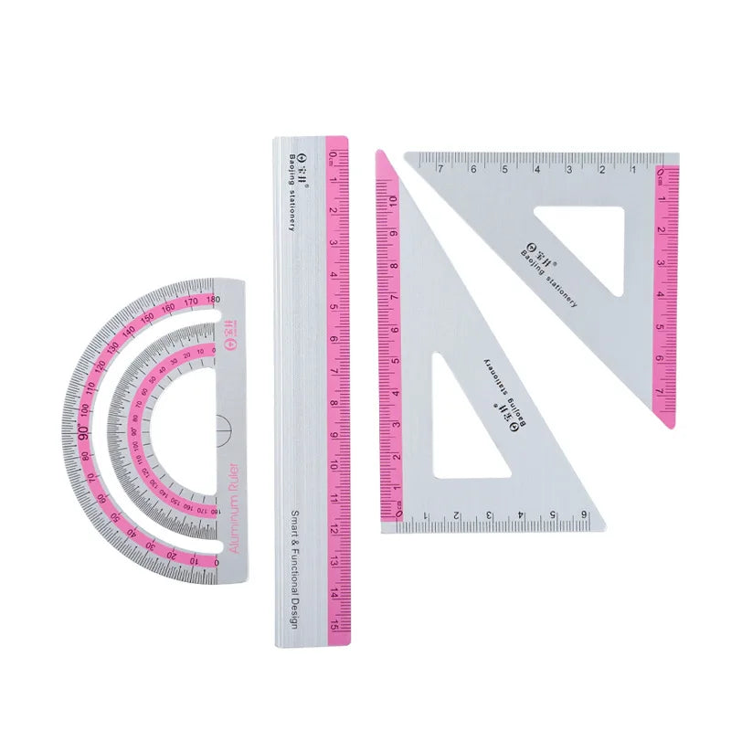 4-Piece Aluminum Ruler Set - Multi-Size Measuring Tools for School, Office & DIY Projects