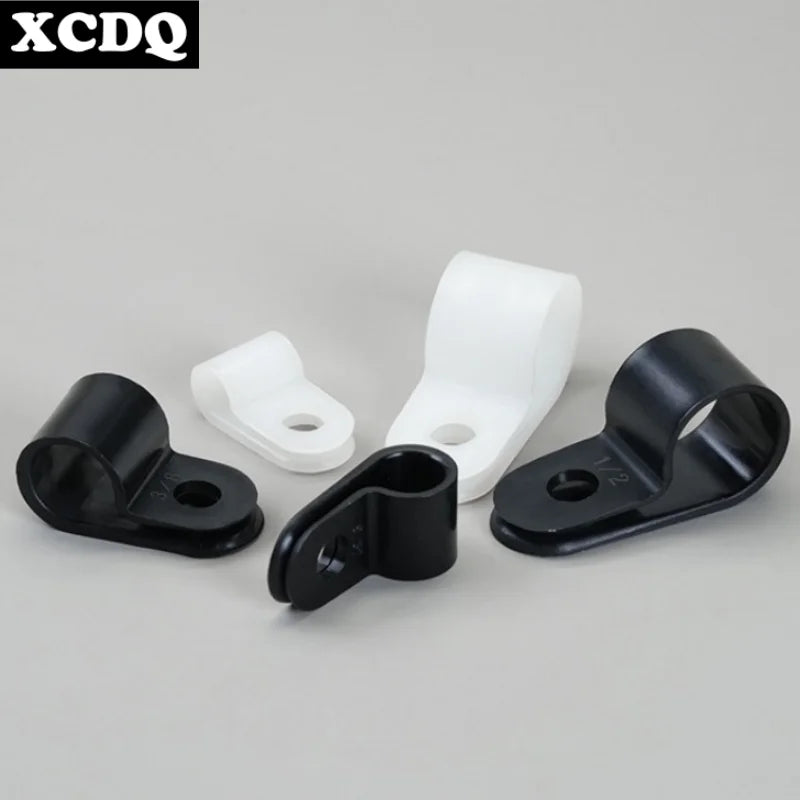 100pcs White R Shape Cable Clips Screw Fixing Nylon PA66 Plastic Desk Office Electric Wire Holder Fastener Management