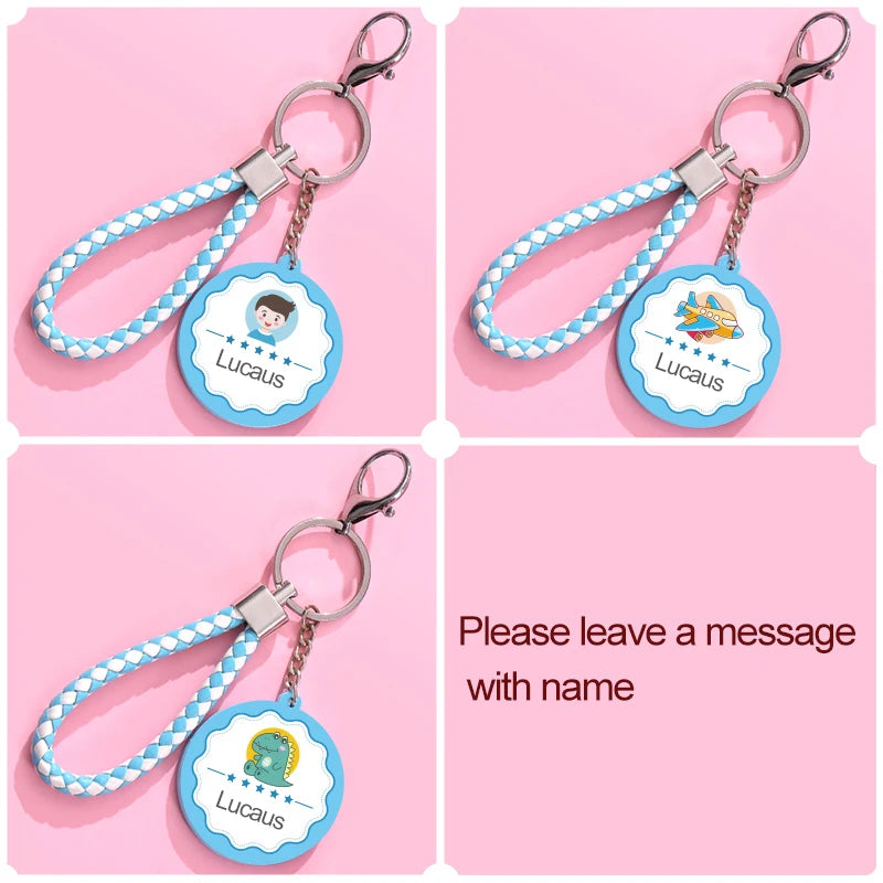 Personalized Leather Keychain with Custom Name - Anti-Loss Rope Tags for Children School Bags & Kindergarten Gifts