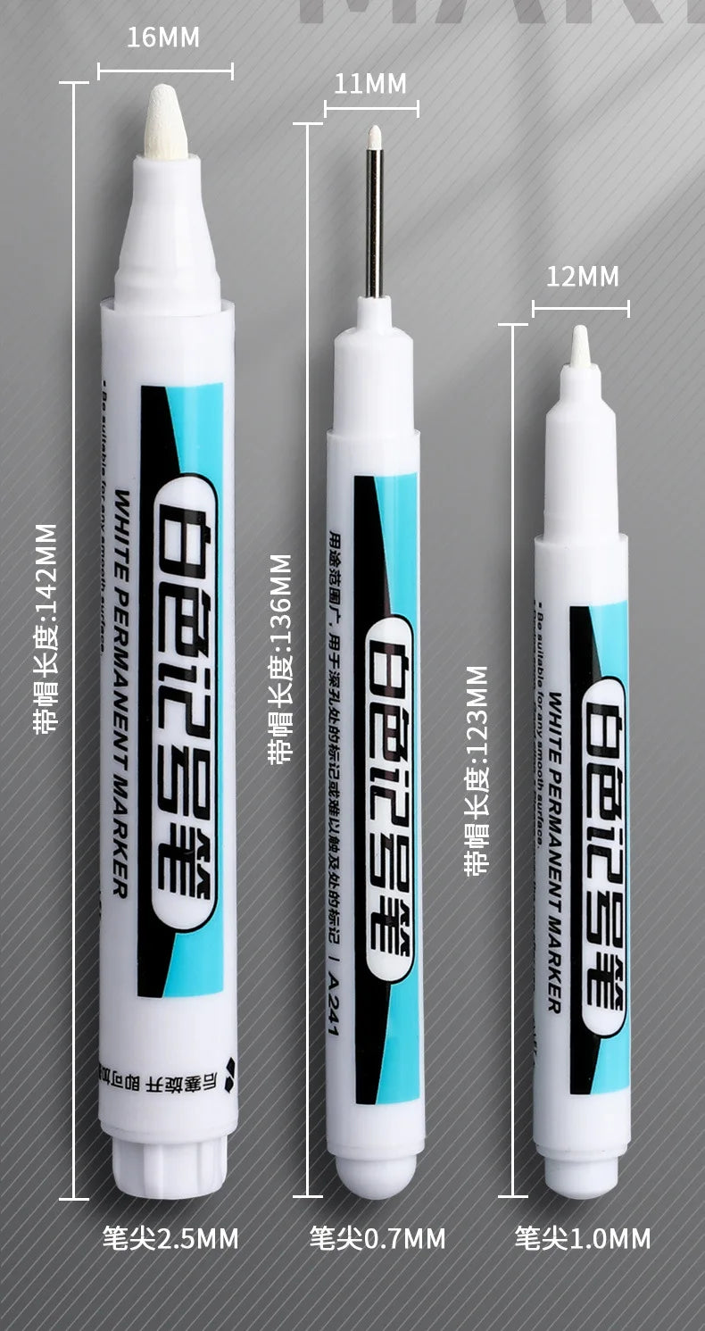 White Marker Pens 0.7/1.0/2.5mm Waterproof Oily Permanent Paint Pen Markers for Wood Rock Plastic Leather Glass Metal Ceramic