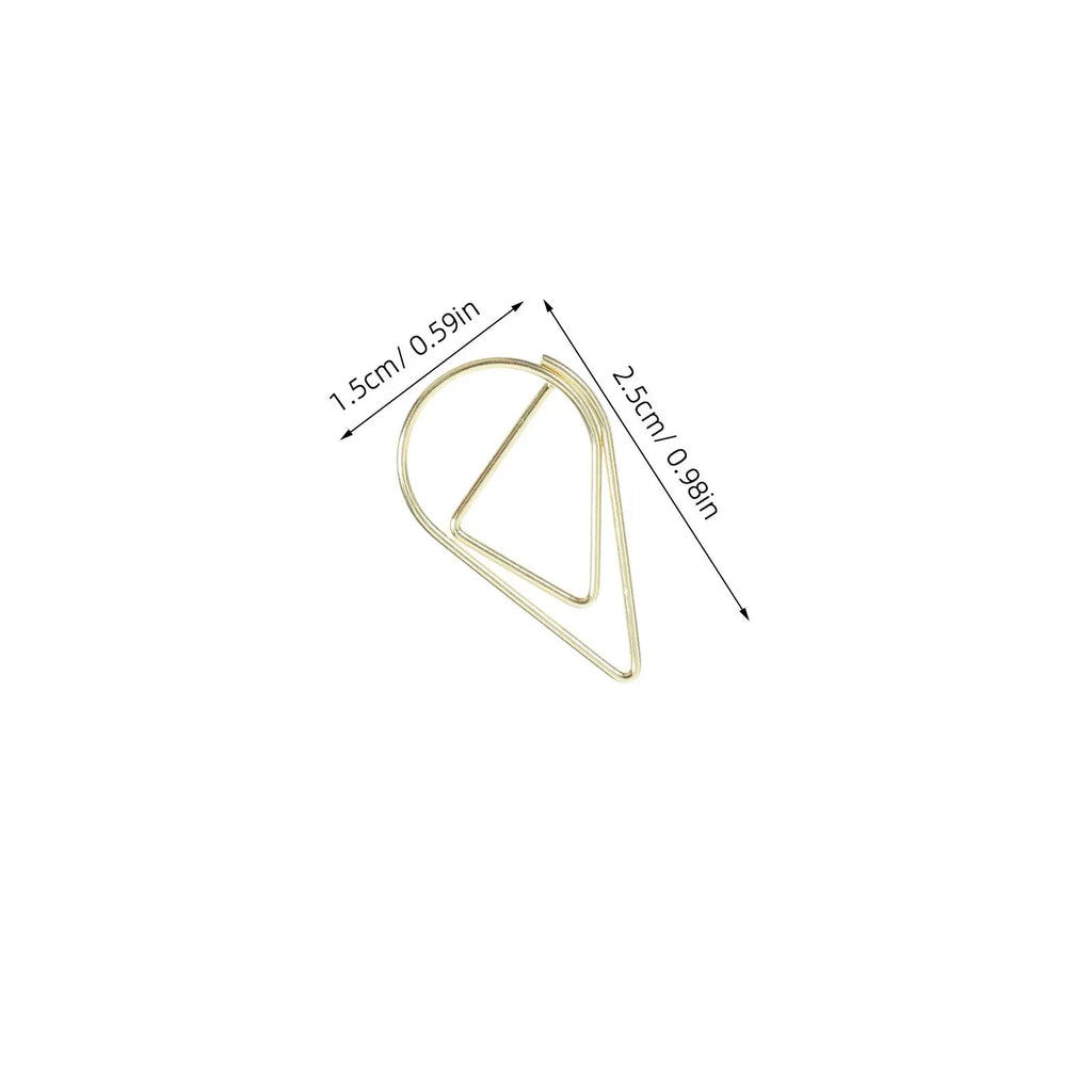 100pcs Waterdrop Paperclips Gold Metal Office Supplies Document File ganizer Teardrop Clips Paper Clamps For Files Binding